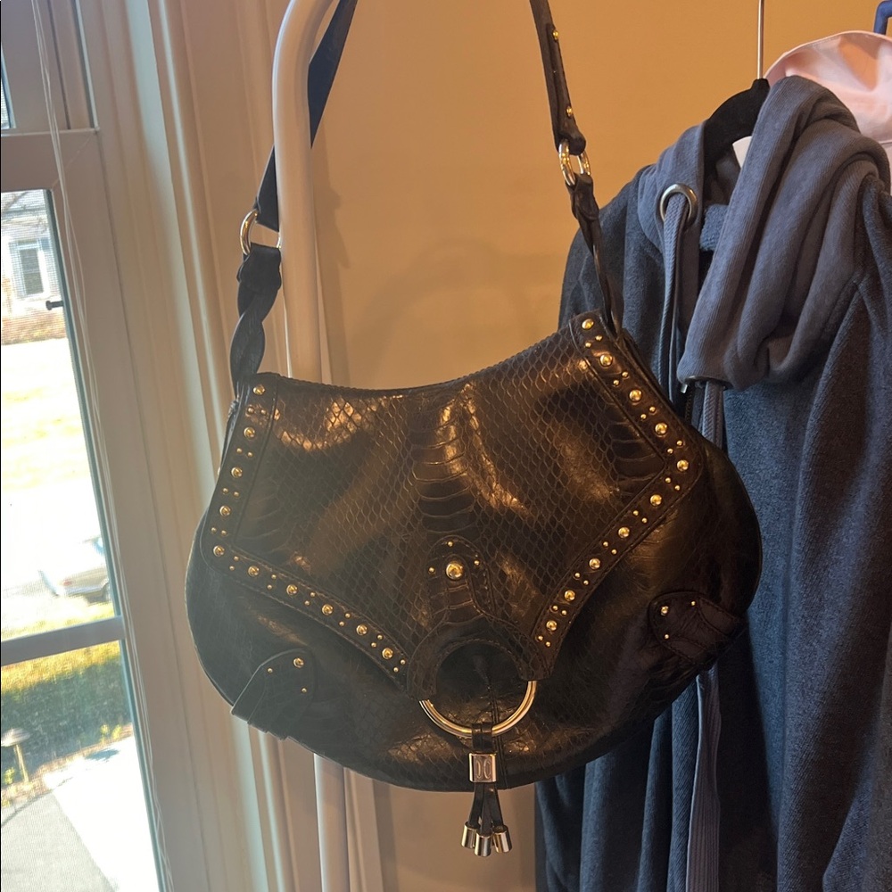 Vintage Black Studded Leather Shoulder Bag